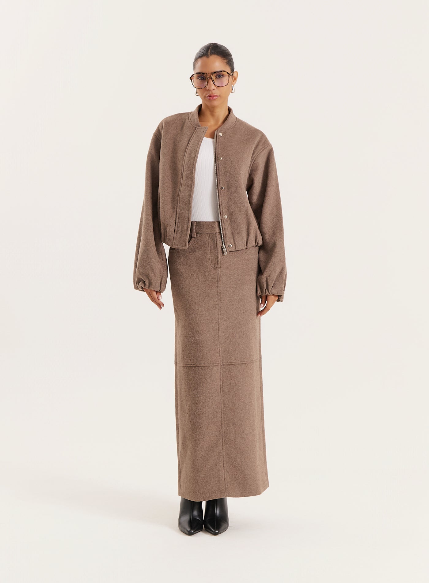 Brown Wool Effect Maxi Skirt